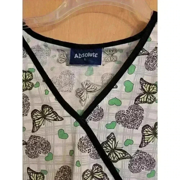 Absolute Scrub Top Women's Large L Grey White Black Green Mock Wrap - Picture 2 of 4